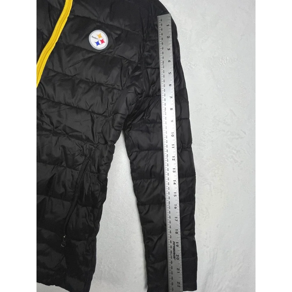 NFL Pittsburgh Steelers Puffer Jacket Women Small Black Yellow Quilt Zip Up - Picture 9 of 13